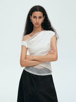 Load image into Gallery viewer, Toga Gathered Stretch Lace Top in White