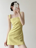 Load image into Gallery viewer, Mini Line Twill Shift Dress in Yellow