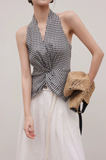 Load image into Gallery viewer, Tencel Blend Checked Twist Sleeveless Top in Black/White