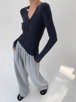 Load image into Gallery viewer, Ribbed Button Top in Grey