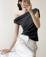 Load image into Gallery viewer, Asymmetric Off Shoulder Top in Grey
