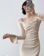 Load image into Gallery viewer, Split Sleeve Twist Midi Dress in Beige