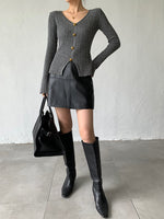 Load image into Gallery viewer, Textured Split Hem Top in Grey