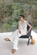 Load image into Gallery viewer, Sleeveless Collar Top // Wide Leg Trousers in White
