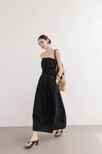 Load image into Gallery viewer, Linen Blend Gathered Bustier Top // Trousers // Maxi Skirt in Black