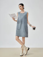 Load image into Gallery viewer, Denim Pankou Button Shift Dress in Blue