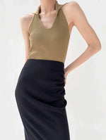 Load image into Gallery viewer, Ribbed Halter Collar Tank in Khaki