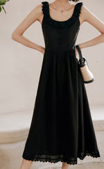 Load image into Gallery viewer, Scallop Lace Edge Sleeveless Dress in Black