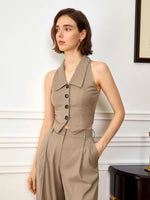 Load image into Gallery viewer, Striped Collar Button Vest in Khaki