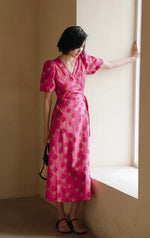 Load image into Gallery viewer, Tulip Puff Sleeve Wrap Dress in Pink