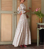 Load image into Gallery viewer, Drop Back Cutout Puff Sleeve Maxi Dress in Multi