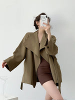 Load image into Gallery viewer, Wrap Tie Short Trench Coat in Khaki