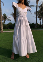 Load image into Gallery viewer, Flutter Sleeve Panel Pocket Maxi Dress in White