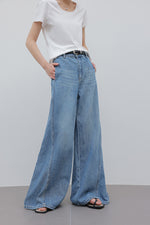 Load image into Gallery viewer, Tencel Blend Flare Line Leg Jeans in Blue
