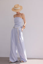 Load image into Gallery viewer, Linen Blend Gathered Bustier Top // Trousers // Maxi Skirt Set in Blue