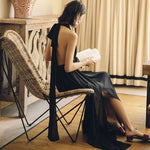 Load image into Gallery viewer, Open Back Maxi Slit Dress in Black