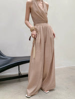 Load image into Gallery viewer, Tencel Wrap Top + Trousers Set in Brown