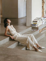 Load image into Gallery viewer, Open Back Lace Maxi Jumpsuit in Cream