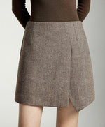 Load image into Gallery viewer, Herringbone Asymmetric Mini Skirt in Brown