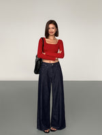 Load image into Gallery viewer, Padded Cross Back Long Sleeve Top in Red