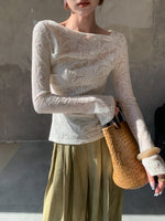 Load image into Gallery viewer, Floral Wool Blend Flute Sleeve Top in White