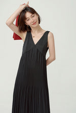 Load image into Gallery viewer, Empire Cutout Tie Back Pleated Maxi Dress in Black