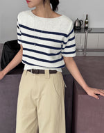 Load image into Gallery viewer, Korean Light Knit Striped Top in White/Black