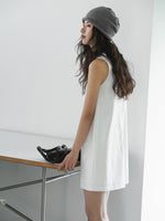 Load image into Gallery viewer, Contrast Button Pocket Shift Dress in White