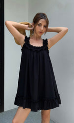 Load image into Gallery viewer, Sleeveless Gathered Babydoll Dress in Black