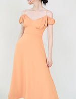 Load image into Gallery viewer, Off Shoulder Cami Gathered Pocket Dress in Orange