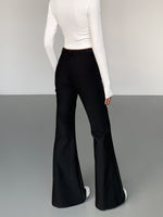 Load image into Gallery viewer, Trumpet Flare Stretch Trousers in Black