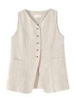 Load image into Gallery viewer, Linen Long Pocket Vest in Beige