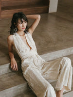 Load image into Gallery viewer, Open Back Lace Maxi Jumpsuit in Cream