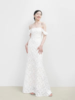 Load image into Gallery viewer, Off Shoulder Lace Gown in White