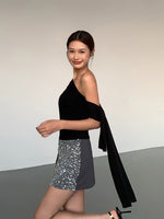 Load image into Gallery viewer, Asymmetric Toga Tie Top in Black