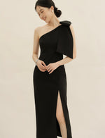 Load image into Gallery viewer, Toga Bow Slit Midi Dress in Black-L