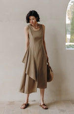 Load image into Gallery viewer, Asymmetric Layered Dress in Khaki