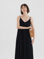 Load image into Gallery viewer, Pleated V Cami Maxi Dress in Black