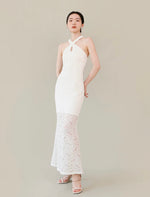 Load image into Gallery viewer, Keyhole Halter Lace Gown in White