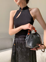 Load image into Gallery viewer, Cutout Cheongsam Top in Black