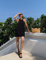 Load image into Gallery viewer, Halter Pocket Shift Dress in Black