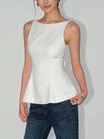 Load image into Gallery viewer, Drop Back Ribbon Peplum Top in Cream