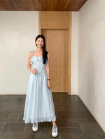 Load image into Gallery viewer, Cami Tie Ruffle Maxi Dress in Blue

