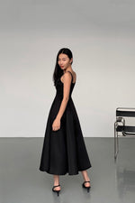 Load image into Gallery viewer, Square Neck A-Line Maxi Dress in Black