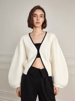 Load image into Gallery viewer, Oversized Puff Sleeve Clasp Cardigan in White