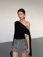 Load image into Gallery viewer, Asymmetric Toga Tie Top in Black