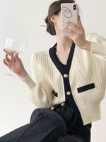 Load image into Gallery viewer, Contrast Ribbed Cardigan in Cream