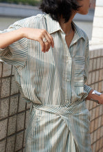 Load image into Gallery viewer, Linen Blend Striped Shirt in Green