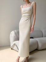 Load image into Gallery viewer, Square Neck Gathered Sheath Dress in Cream