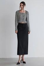 Load image into Gallery viewer, Korean Tweed Button Sleeveless Top// Cardigan Set in Grey/Black